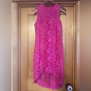 Hot pink lace high low hem